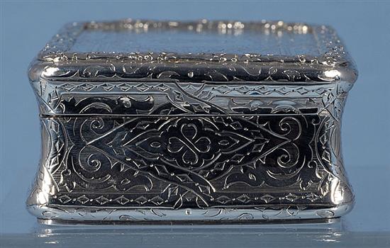 A large Victorian silver table snuff box, by Thomas Johnson I, Length128mm, Weight: 10oz/312grms.